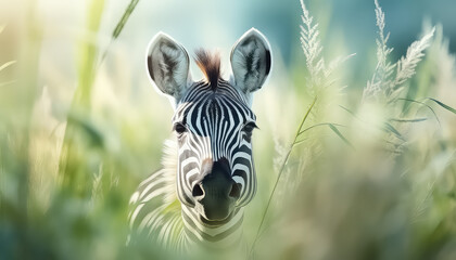 Zebra in the wild grazing in the grass