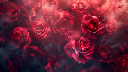 Luxury floral wallpaper texture beautiful rich red roses, generative Ai - obrazy, fototapety, plakaty
