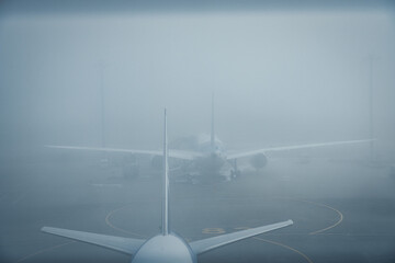Tokyo,Japan - April 8, 2024: An airport in the fog in the morning