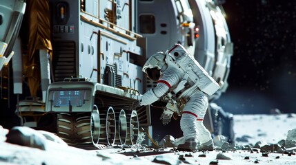 Astronauts performing routine maintenance on the exterior of a space habitat, ensuring the safety and sustainability of their home.