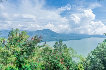 mountain and lake Batur in Bali scenic view