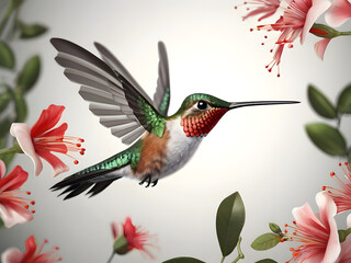 Fototapeta premium Beautiful Hummingbird in white backround.3d Illustration Art cartoon .amazing logo