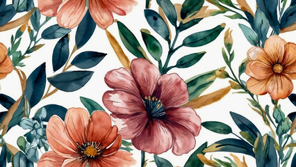 Hand painted watercolor floral pattern peach tones vector design in eps 10 - obrazy, fototapety, plakaty