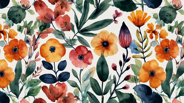 Fototapeta Hand painted watercolor floral pattern peach tones vector design in eps 10
