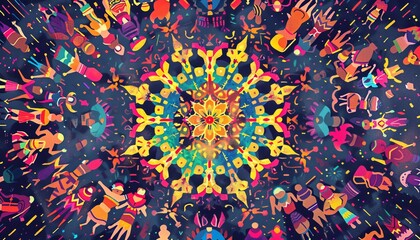 Illustrate the mesmerizing patterns created during ceremonial dances using vibrant pixel art techniques, offering a unique perspective from above