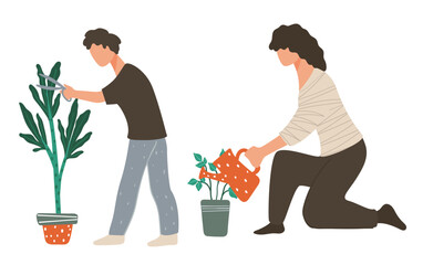 Animated Gardeners with Plants Illustration - 784224348