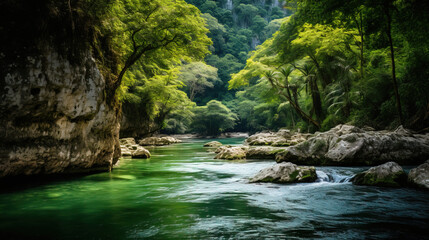 river in the mountains.