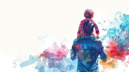 A watercolor drawing of a man holding his son.