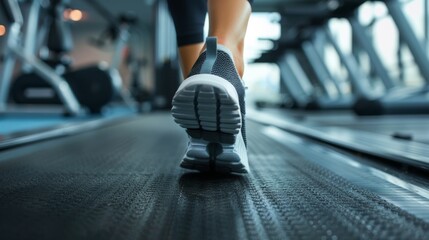 Fototapeta premium closeup woman running on treadmill