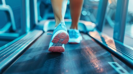 closeup woman running on treadmill