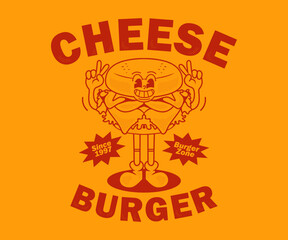 cartoon character of cheese burger Graphic Design for T shirt Street Wear and Urban Style
