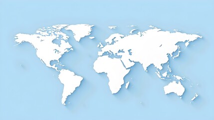 Minimalist White World Map on Blue Background Suitable for Educational Designs and Geographical Reference. Clean and Modern Style. AI