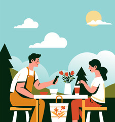 Cozy Forest Picnic Illustration vector - 784227365