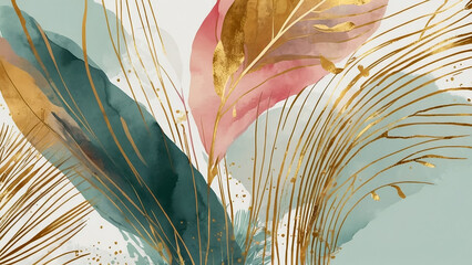 Abstract artistic background. Golden brushstrokes. Textured background. Oil on canvas. modern Art. Flowers and leaves, plants, wallpapers, posters, cards, murals, carpets, hanging decorations, prints