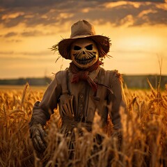 scarecrow-in-the-rye-field - obrazy, fototapety, plakaty
