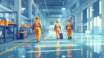 Cleaning Staff in High-Tech Facility - obrazy, fototapety, plakaty