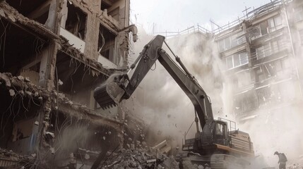 Demolition Team Dismantling Building - obrazy, fototapety, plakaty