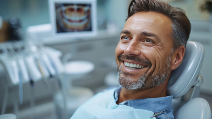 Smiling Man Sitting in Dental Chair