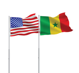 American and Senegalese flags together.USA,Senegal flags on pole