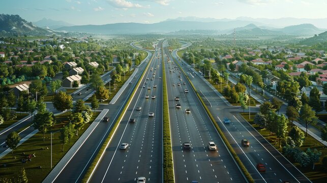 photorealistic highway on town background Generated with Ai tools