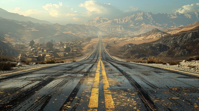 photorealistic highway on town background Generated with Ai tools
