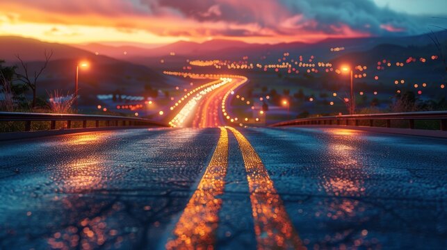 photorealistic highway on town background Generated with Ai tools