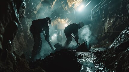 Miners Extracting Coal Underground