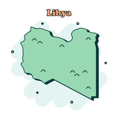 Libya cartoon colored map icon in comic style. Country sign illustration pictogram. Nation geography splash business concept.