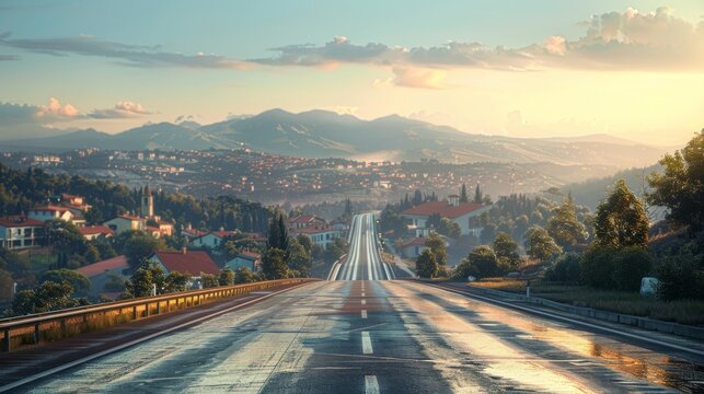 photorealistic highway on town background Generated with Ai tools