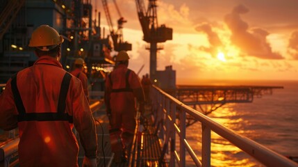 Oil Rig Workers Managing Extraction - obrazy, fototapety, plakaty
