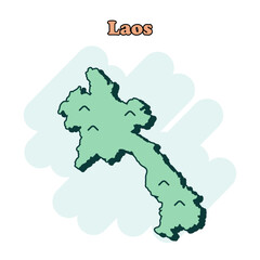 Laos, cartoon colored map icon in comic style. Country sign illustration pictogram. Nation geography splash business concept.