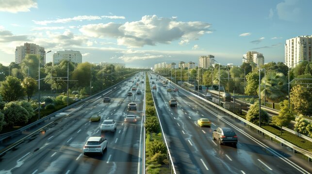 photorealistic highway on town background Generated with Ai tools