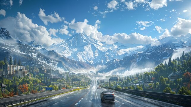 photorealistic highway on town background Generated with Ai tools