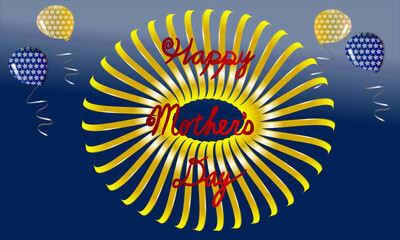 Vintage happy mother's day celebration vector illustration.Star dot golden and blue balloons fly.Ribbon sunflower red Happy Mother's day. Abstract blue background,template,backdrop,poster,card,banner