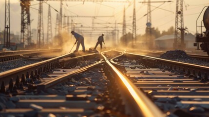 Railway Engineers Maintaining Tracks - obrazy, fototapety, plakaty