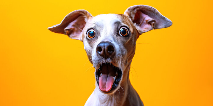 Portrait of happy dog, The dog looked shocked