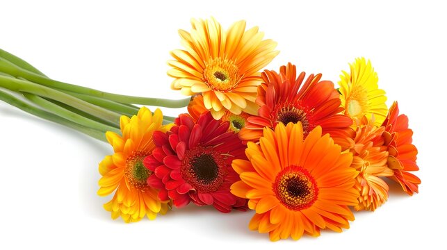 Vibrant Gerbera Daisy Bouquet on White Background. Fresh-cut, Colorful Flowers. Ideal for Special Occasions and Decor. AI