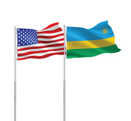 American and Rwanda flags together.USA,Rwanda flags on pole