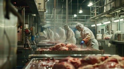 Cleaning Industrial Meat Processing Plant - obrazy, fototapety, plakaty