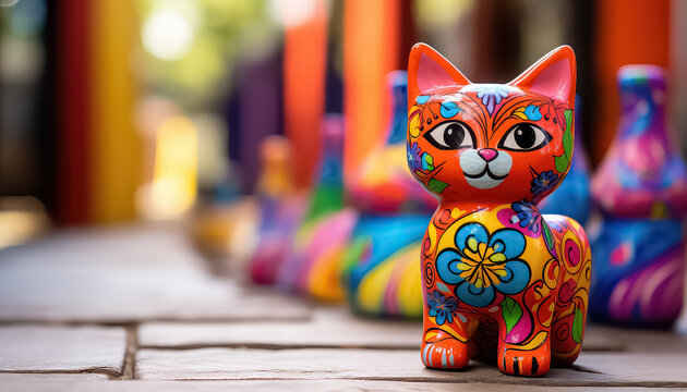 Statuette of a cat in the Mexican style for the day of the dead