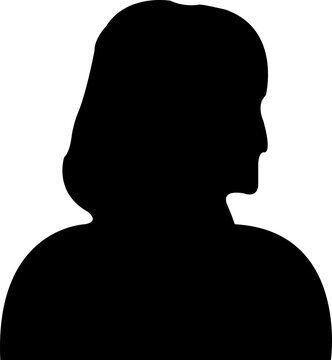 Avatar icon in fill style. User avatar of female. Silhouette profile symbol. Anonymous user portrait. Profile picture isolated on transparent background. Person silhouette that can be used in design.