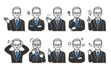 いろいろな表情やポーズをする経営者･管理職のセット【人物ベクターイラスト素材】
