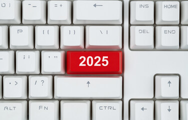Modern keyboard with number 2025 button