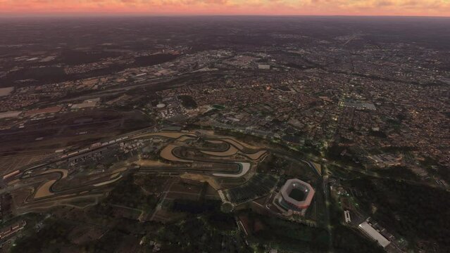 Top aerial view at sunset of the Bugatti Circuit of Le Mans. France