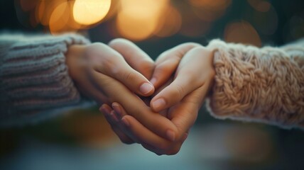 Experience the spirit of friendship embodied in this striking image hands clasped together in the shape of a heart, set against a blurred background. 

 - Powered by Adobe