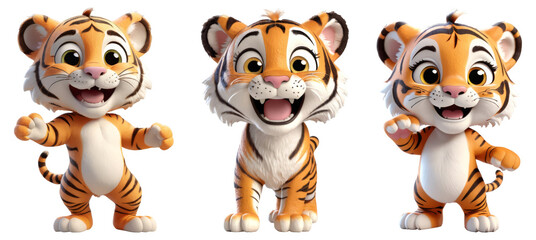 3D Standing and Smile Tiger on Transparent Background