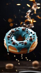 A view of fancy and delicious topped donuts floating around