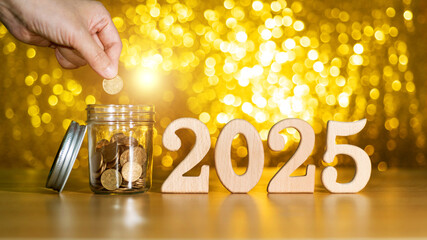 New year 2025 with coin glass jar