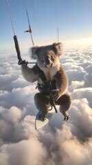 Daring Koala Kiteboarding Through Ethereal Skies - obrazy, fototapety, plakaty