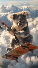 Adventurous Koala Kiteboarding Through Ethereal Sea of Clouds